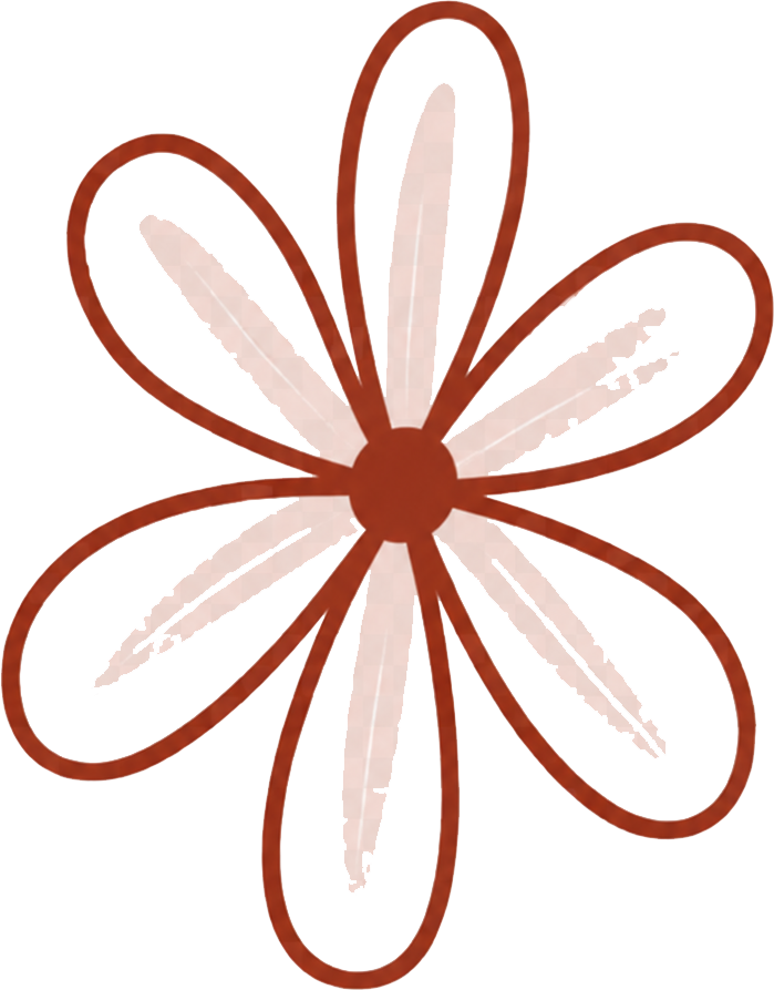 A stylized, simplified illustration of a flower with eight petals outlined in red and filled with a pale, translucent pink.