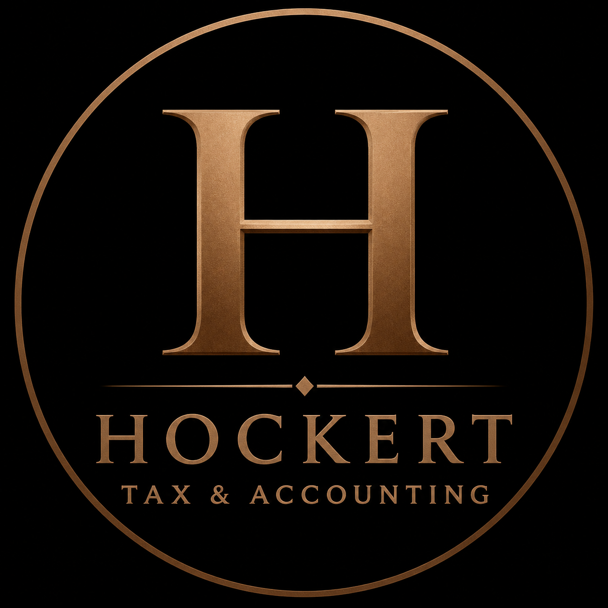 Gold letter H with the words 'Hockert Tax & Accounting' in gold on a black background.