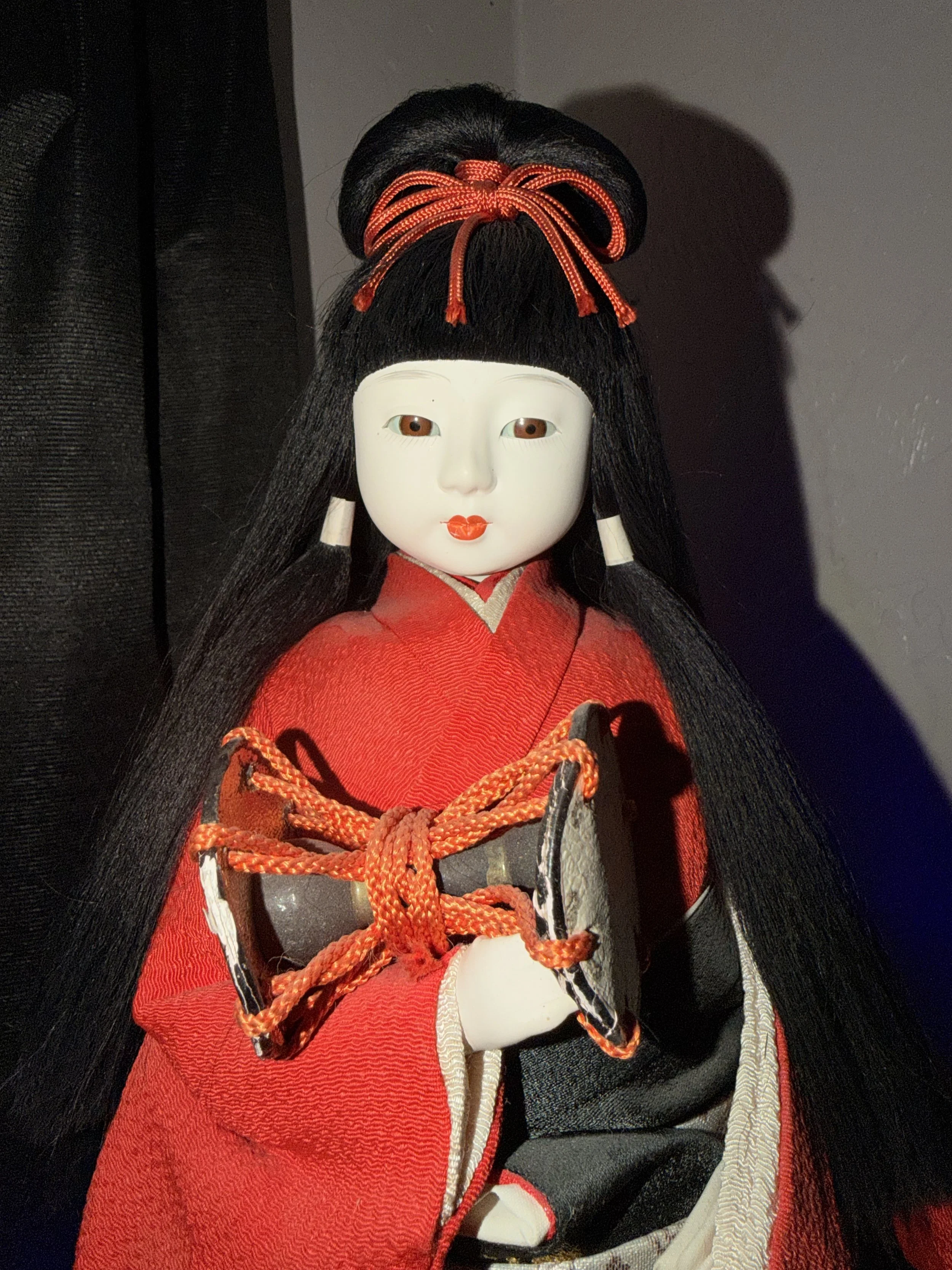 The Tale of Yumeko (夢子), a Possessed Ichimatsu Ningyo Doll and Urn, c. 1966 and 1986 - Real Human Hair, Silk Kimono, 24k Designer Urn