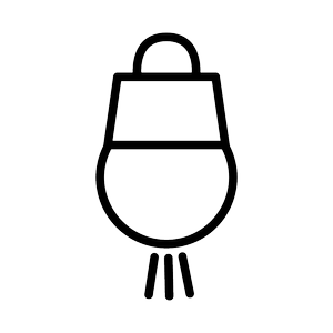 Outline drawing of a light bulb with a small filament at the bottom.
