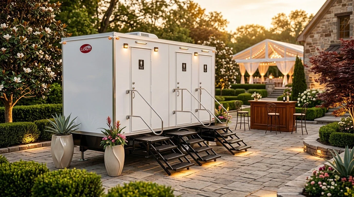 Luxury restroom trailer at outdoor event in Johnston County NC