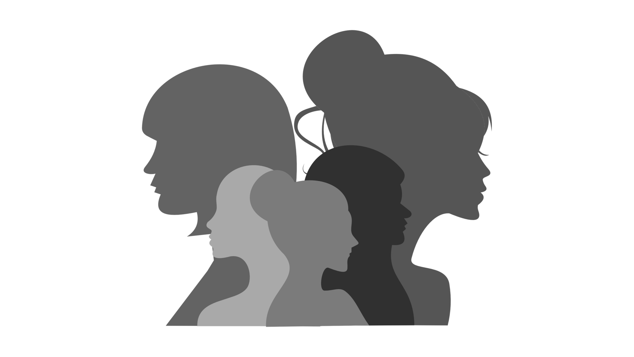 Profile silhouettes of multiple women overlapping, in different shades of gray.