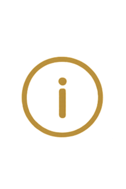 A gold lowercase letter 'i' inside a gold circle, indicating information or an informational icon.