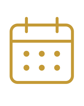 Icon of a calendar in gold color with two hanging rings at the top.