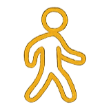 A simple, glowing yellow outline of a walking human figure.
