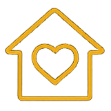 Outline of a house with a heart inside, in yellow neon style