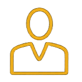 Outline of a person's upper body with a V-neck shirt, in yellow/golden color.
