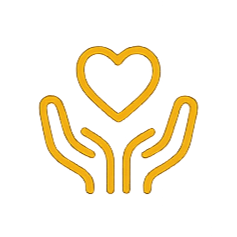 Outline of two hands holding a heart