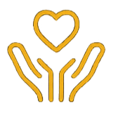 Two hands with palms facing up, holding a heart symbol above them