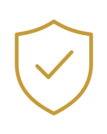 Gold shield icon with a checkmark in the center.