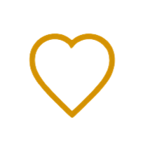 A gold heart outline with the word 'Love' inside it, and four small hearts surrounding it.