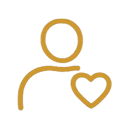 Line drawing of a person with a heart symbol near their chest.