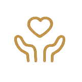 Outline of two hands holding a heart with a smaller heart above it