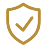 Gold shield with a checkmark in the center representing security or protection.