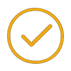 Yellow checkmark inside a circular border, indicating approval or completion.