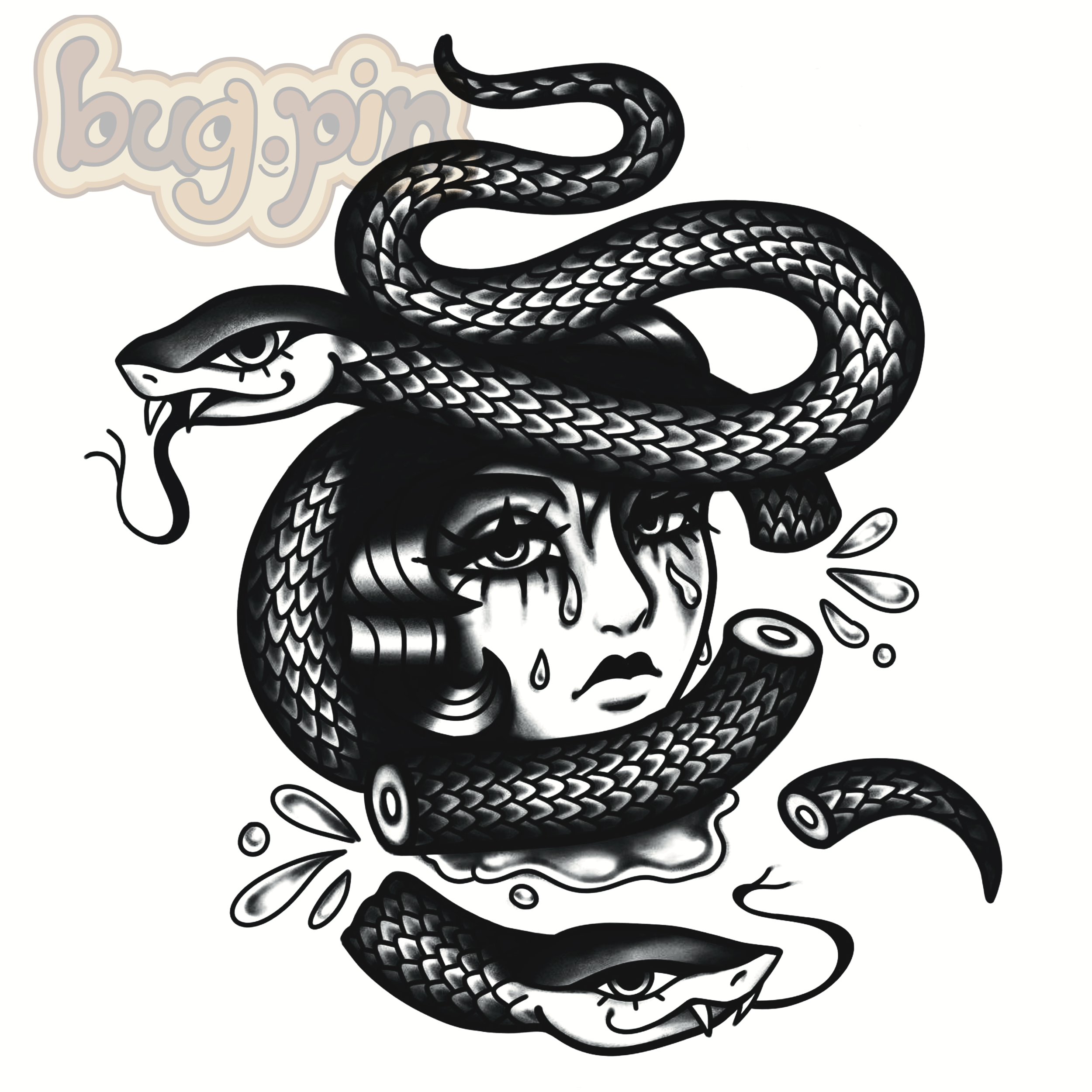 sad snake girl tattoo (XL)