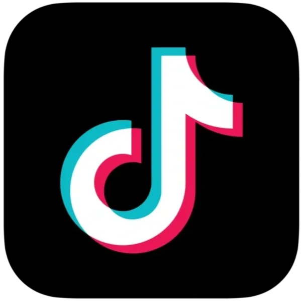 TikTok logo op een zwarte achtergrond.