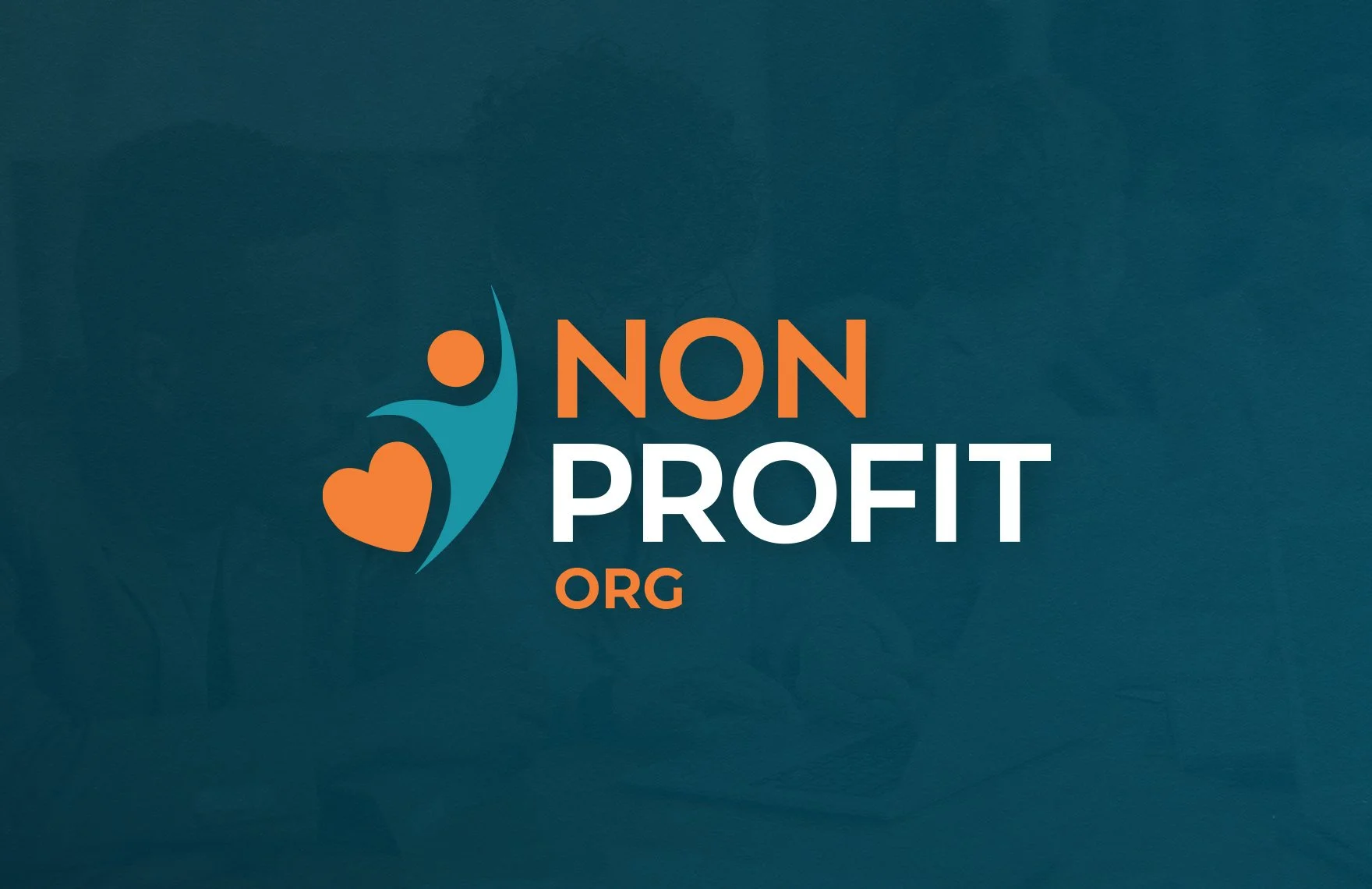 Logo for NonProfit.org with stylized figure and heart design in teal and orange colors on dark background.