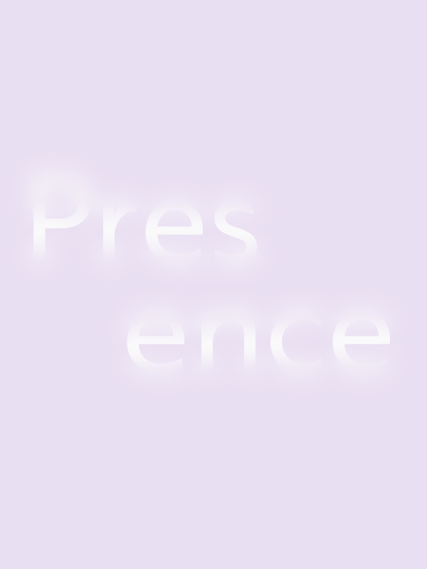 Light purple background with the word "Presence" in white, blurred letters.