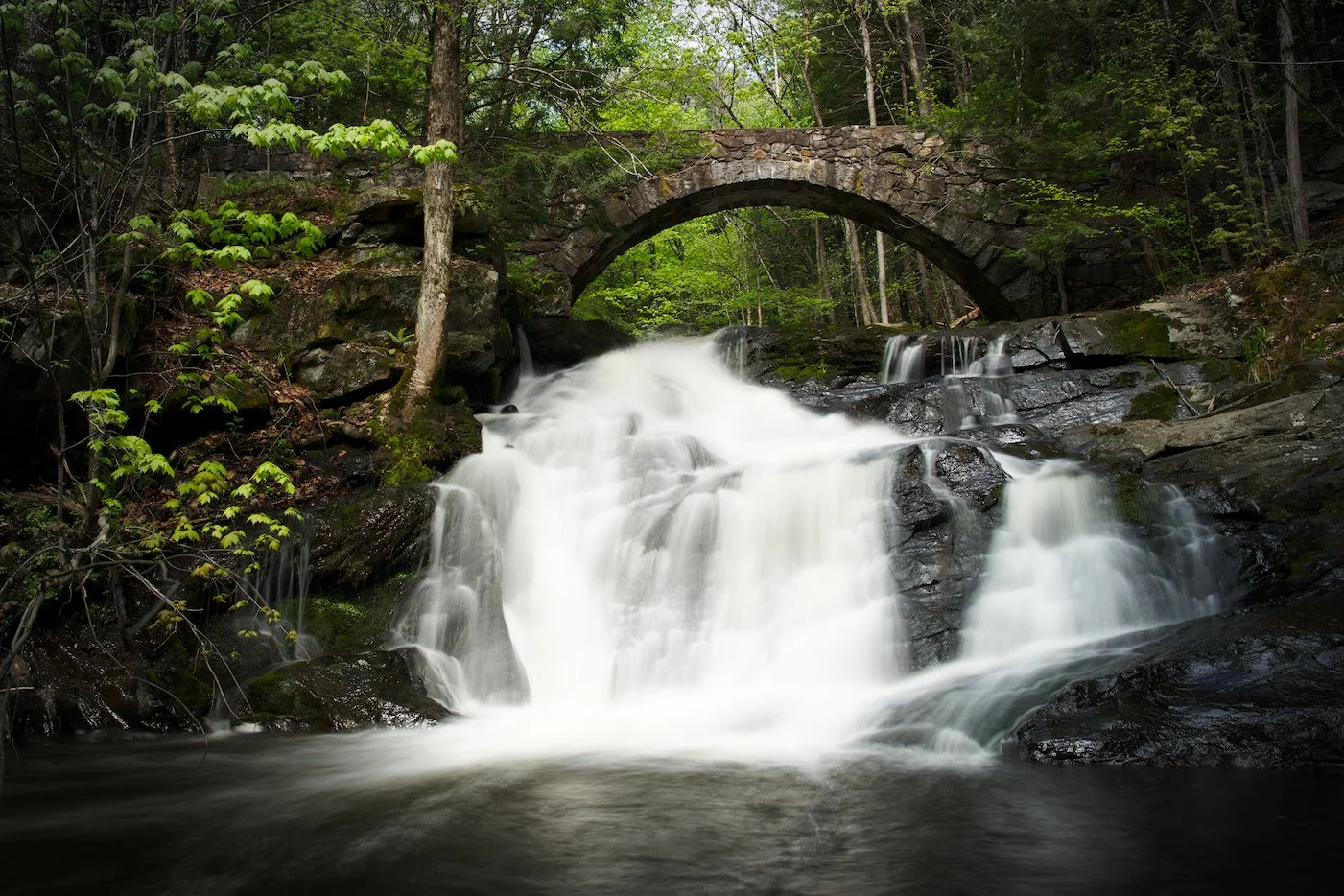 Stone bridge over waterfall
