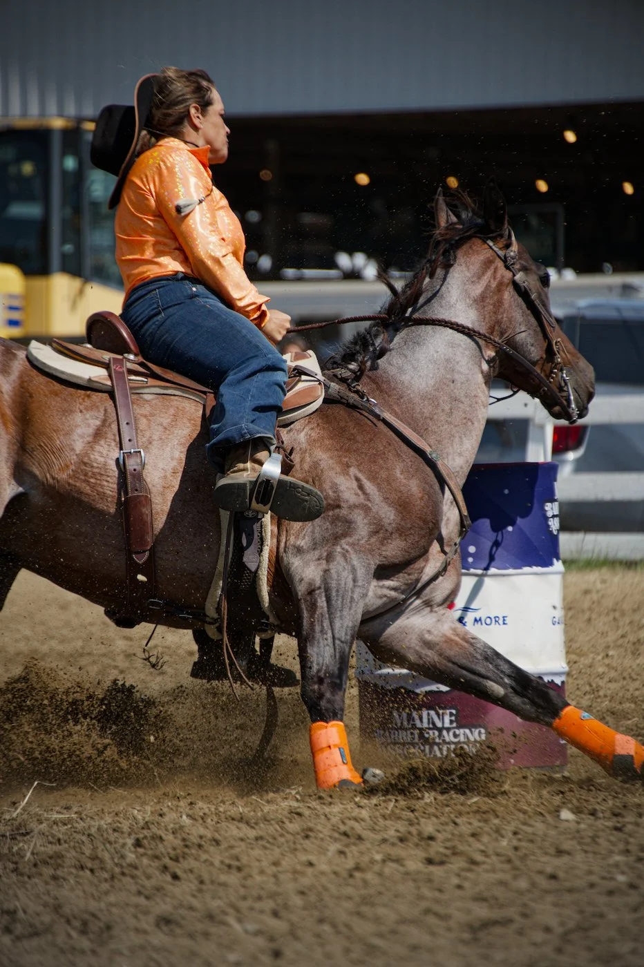 Barrel racer rounding third barrel