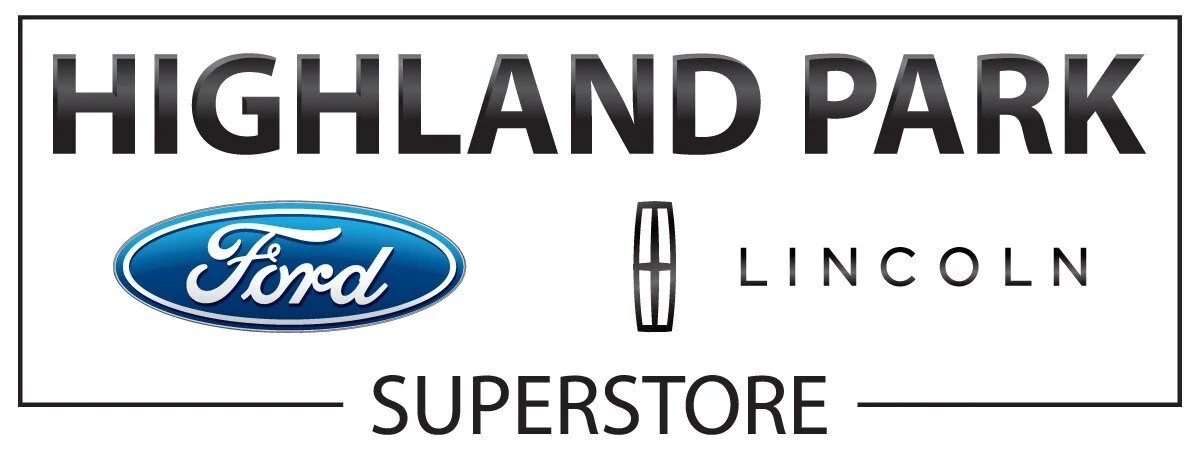 Sign reading Highland Park Superstore with Ford, Lincoln logos included.