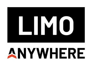 Black background with white text reading 'LIMO' and 'ANYWHERE' in bold letters, with red and black arrow design.