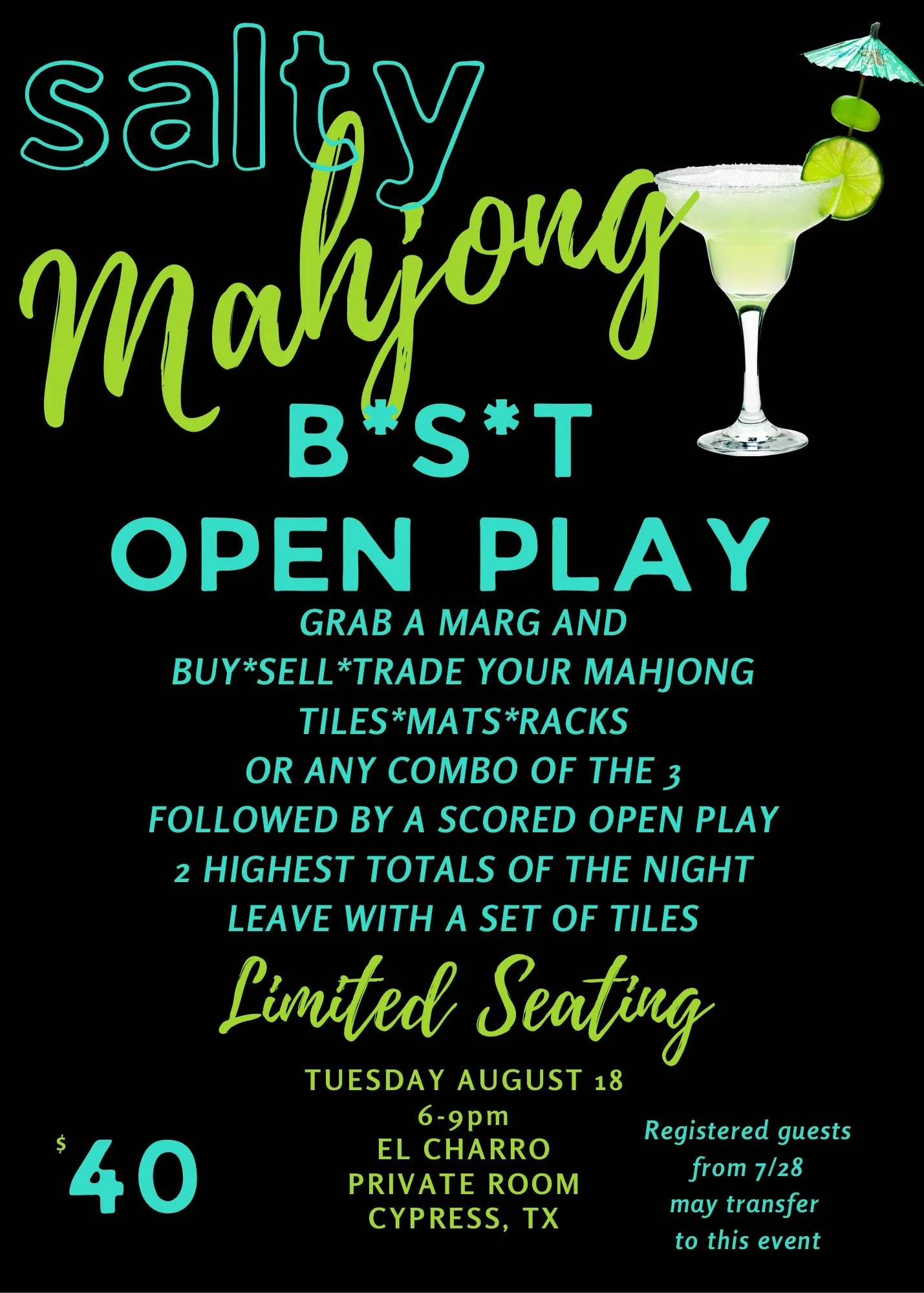 SALTY MAHJONG BST SCORED OPEN PLAY