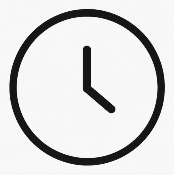 Simple black and white clock showing 3:00.