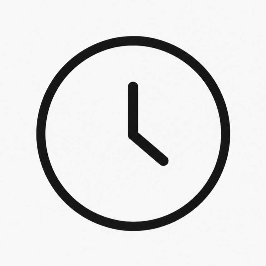 Black and white clock showing 3:00.
