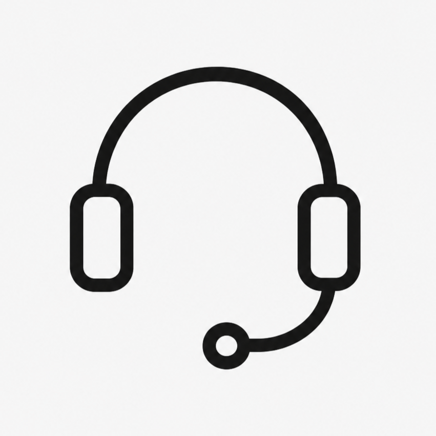 Line drawing of a headset with microphone.