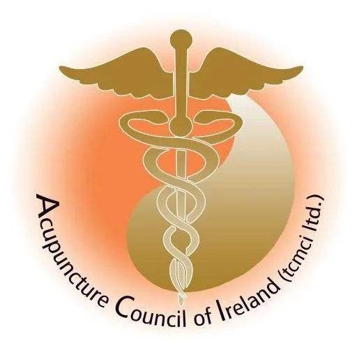 Caduceus symbol with wings and entwined snakes, with the text 'Acupuncture Council of Ireland (tcmcI ltd.)' surrounding it.