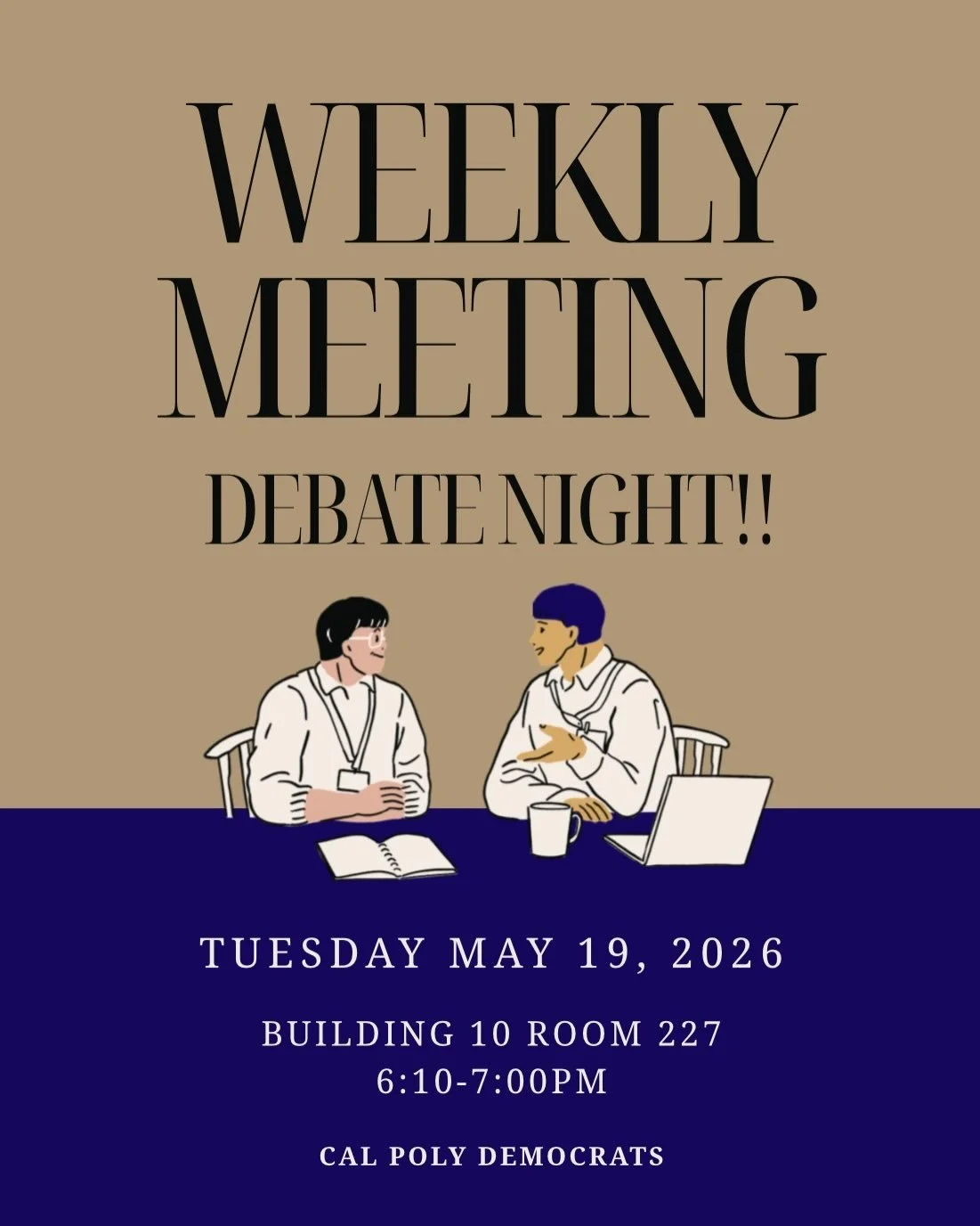 Debate night!! Come join us this Tuesday to engage in thoughtful conversation about today&rsquo;s political climate and the Democratic Party. See debate topics on slide 2!