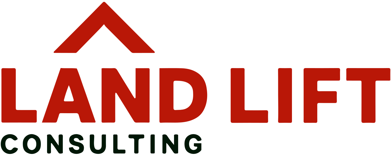 Logo for Land Lift Consulting featuring a stylized red upward arrow above the company name.