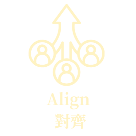 Icon with four people connected by lines and an arrow pointing upward, with the word 'Align' and Chinese characters below.
