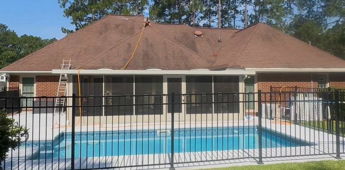Before and after roof washing in Statesboro GA by Stephens Exteriors