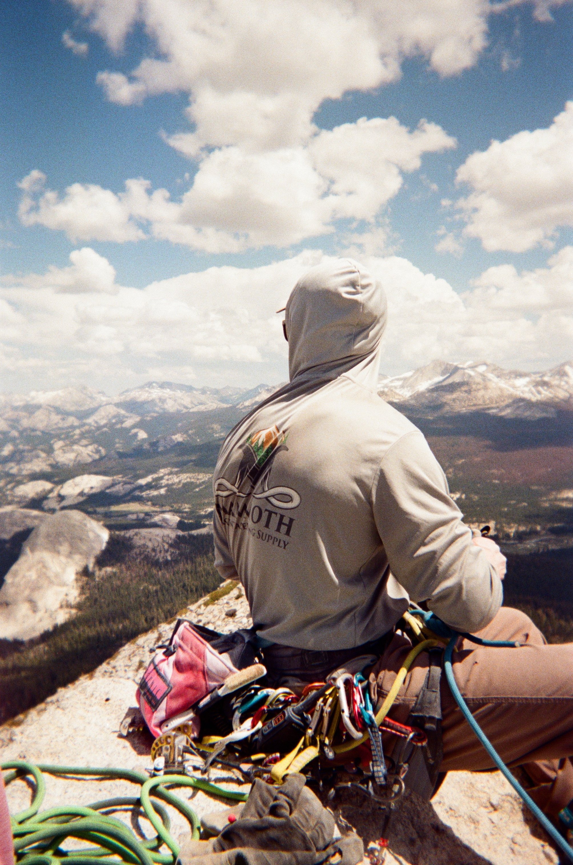Top of Cathedral Peak after summiting. Rock Climbing Yosemite. 