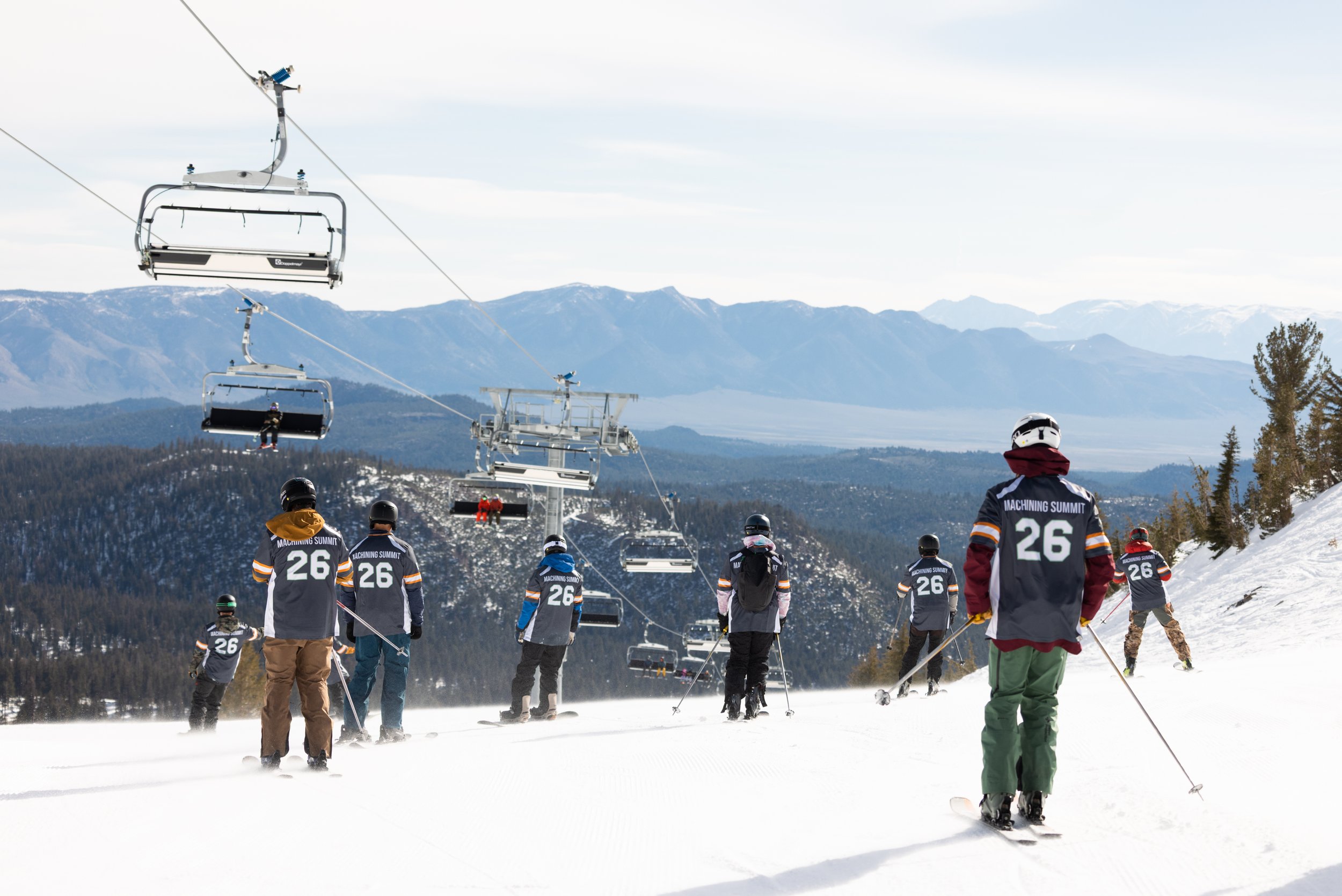 Event for Toolpath Engineering Retreat. Mammoth Lakes California, Mammoth Mountain in the spring skiing under the chair lift.  