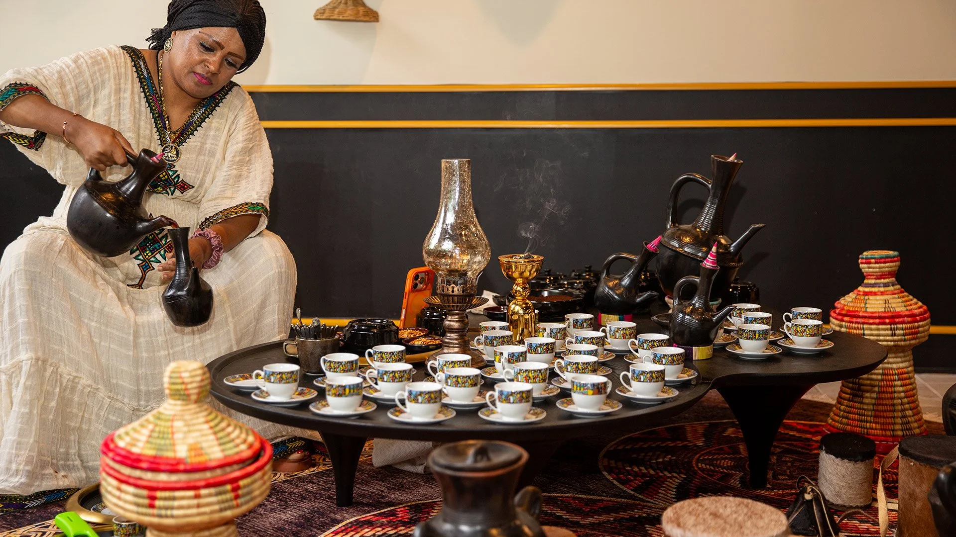 Pouring traditional Ethiopian coffee