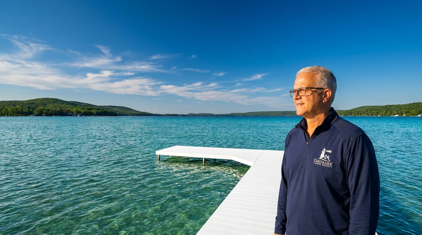 Jim Casler of Daymark Home Watch overlooking Glen Lake in Glen Arbor, Michigan.