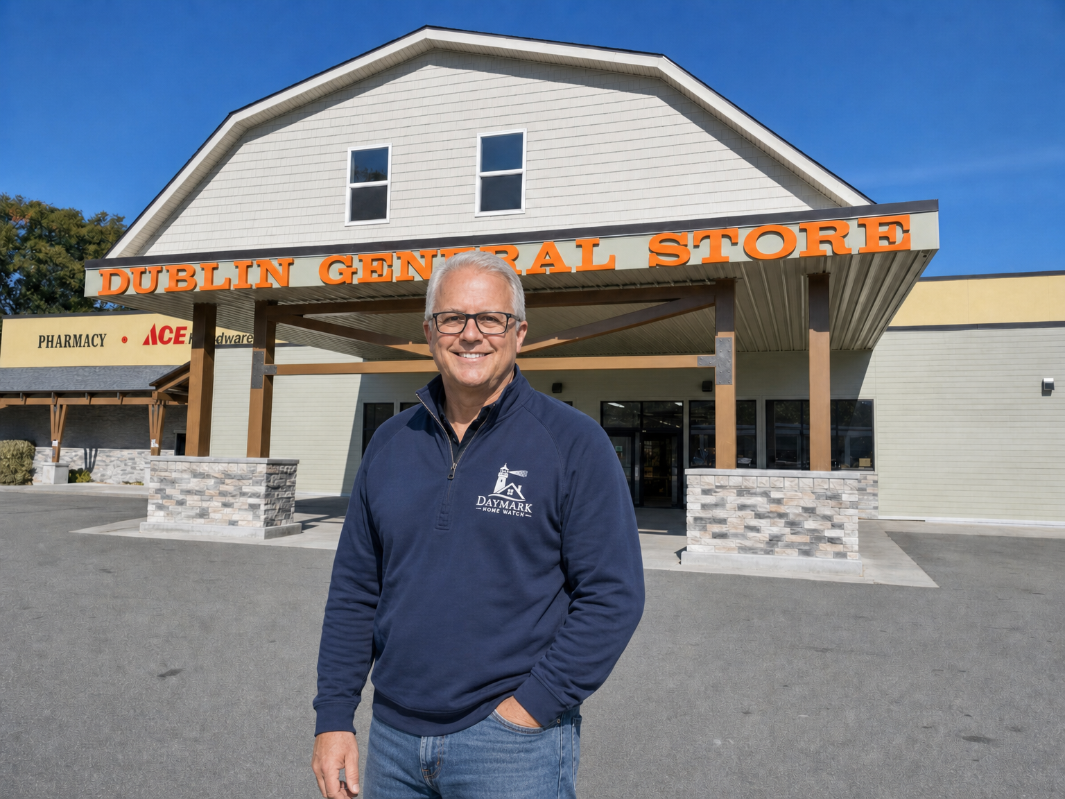Jim Casler of Daymark Home Watch, taking a break at the Dublin General Store in Wellston, Michigan.