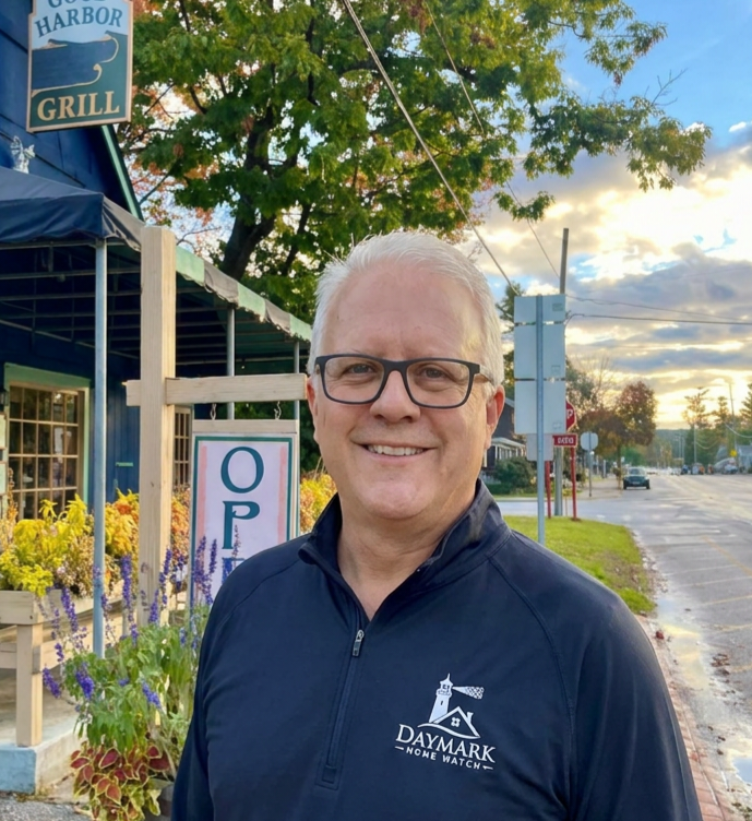 Jim Casler of Daymark Home Watch in downtown Glen Arbor, Michigan.