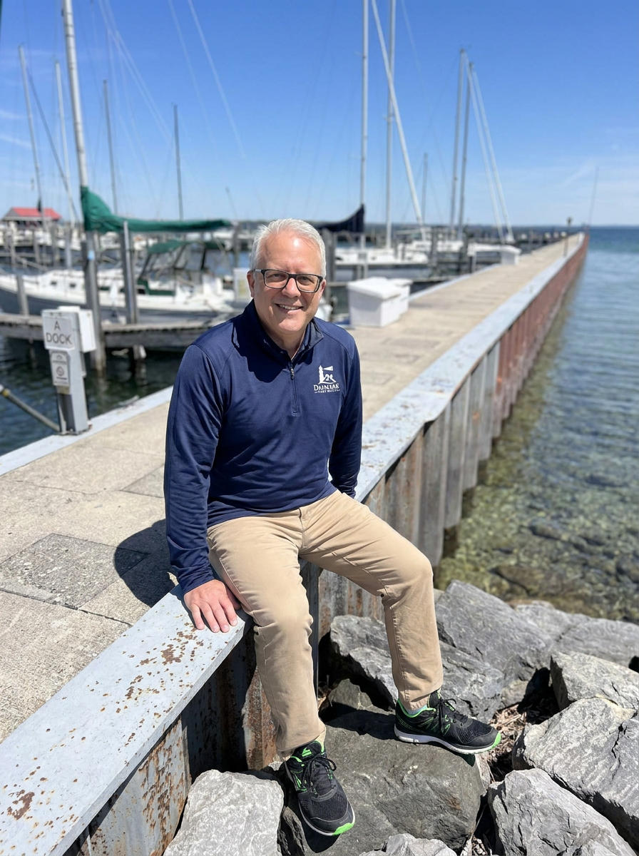 Jim Casler of Daymark Home Watch at the marina in Northport, Michigan