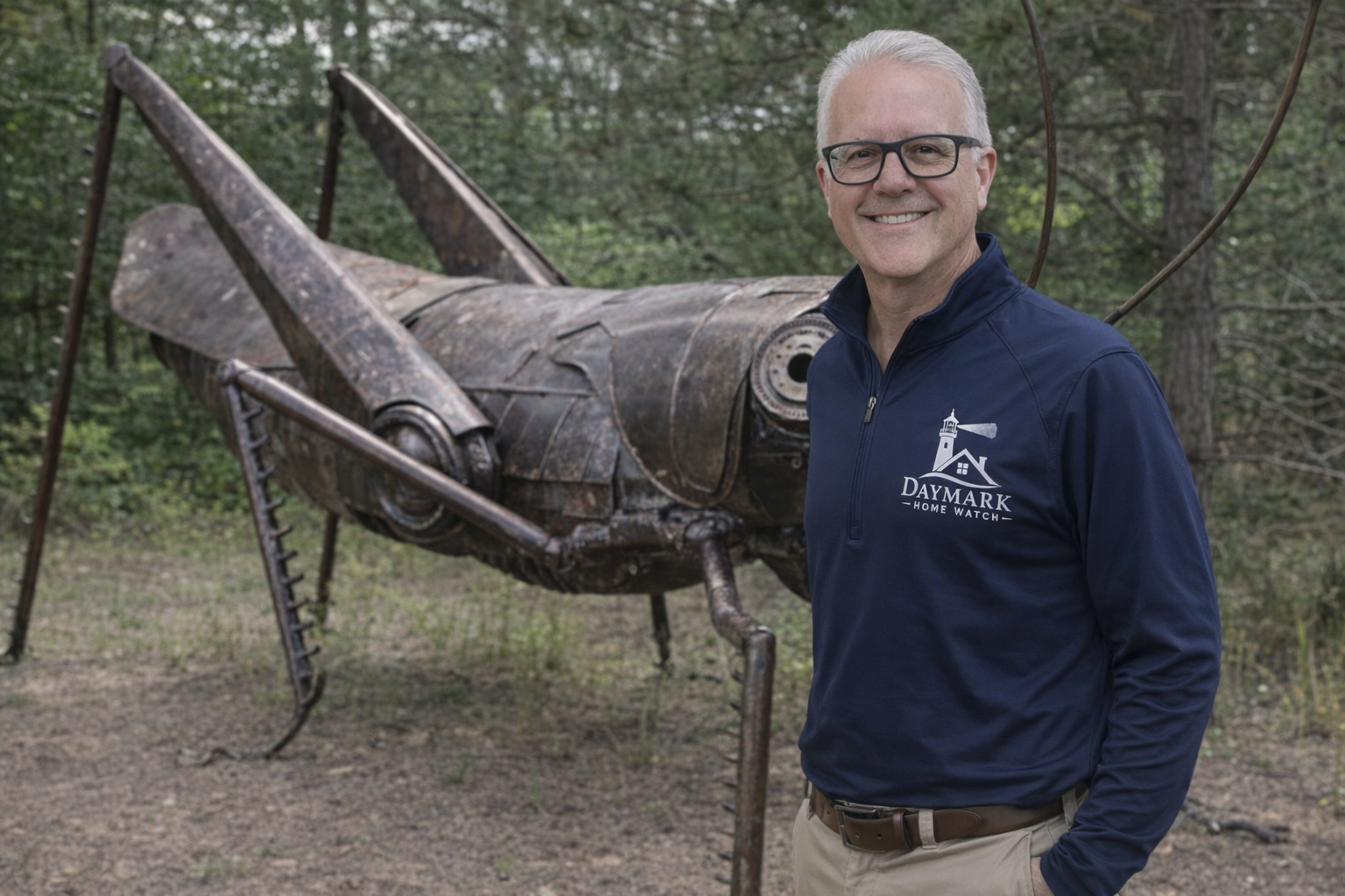 Jim Casler of Daymark Home Watch, taking in the local art scene at the Kaleva, Michigan Art Park.