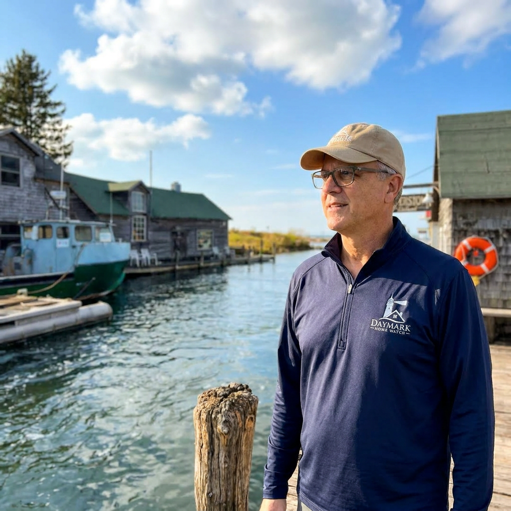 Jim Casler of Daymark Home Watch in Leland, Michigan, historic Fishtown.