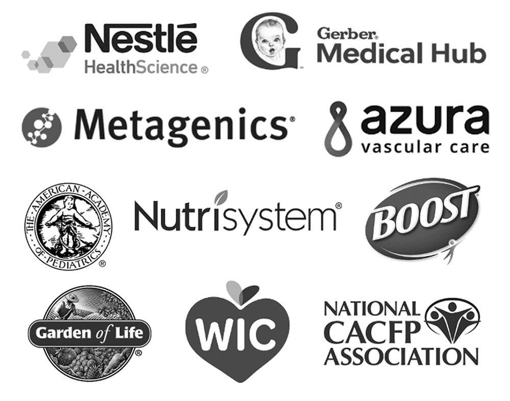 Collection of logos from various health and nutrition organizations and companies.