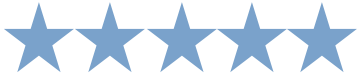 Five blue stars aligned horizontally against a white background