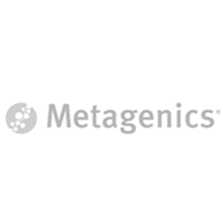 The image features the Metagenics logo, which includes a stylized gear and leaf design next to the company name in grey text.