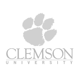 Clemson University logo featuring a gray tiger paw print and the university's name.