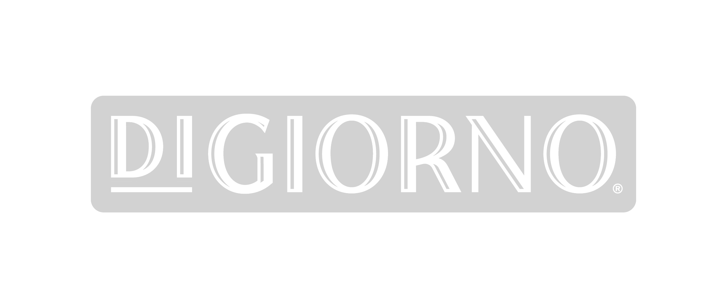 Black background with a light gray rectangular banner displaying the word 'DIGIORNO' in bold black letters outlined in white.